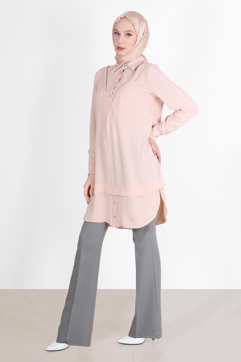 Tesettür giyim GRİ ALVİNA İSPANYOL PAÇA PANTOLON T 70353