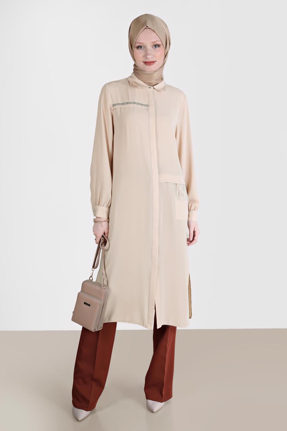 Tesettür giyim KAHVE ALVİNA İSPANYOL PAÇA PANTOLON T 70353