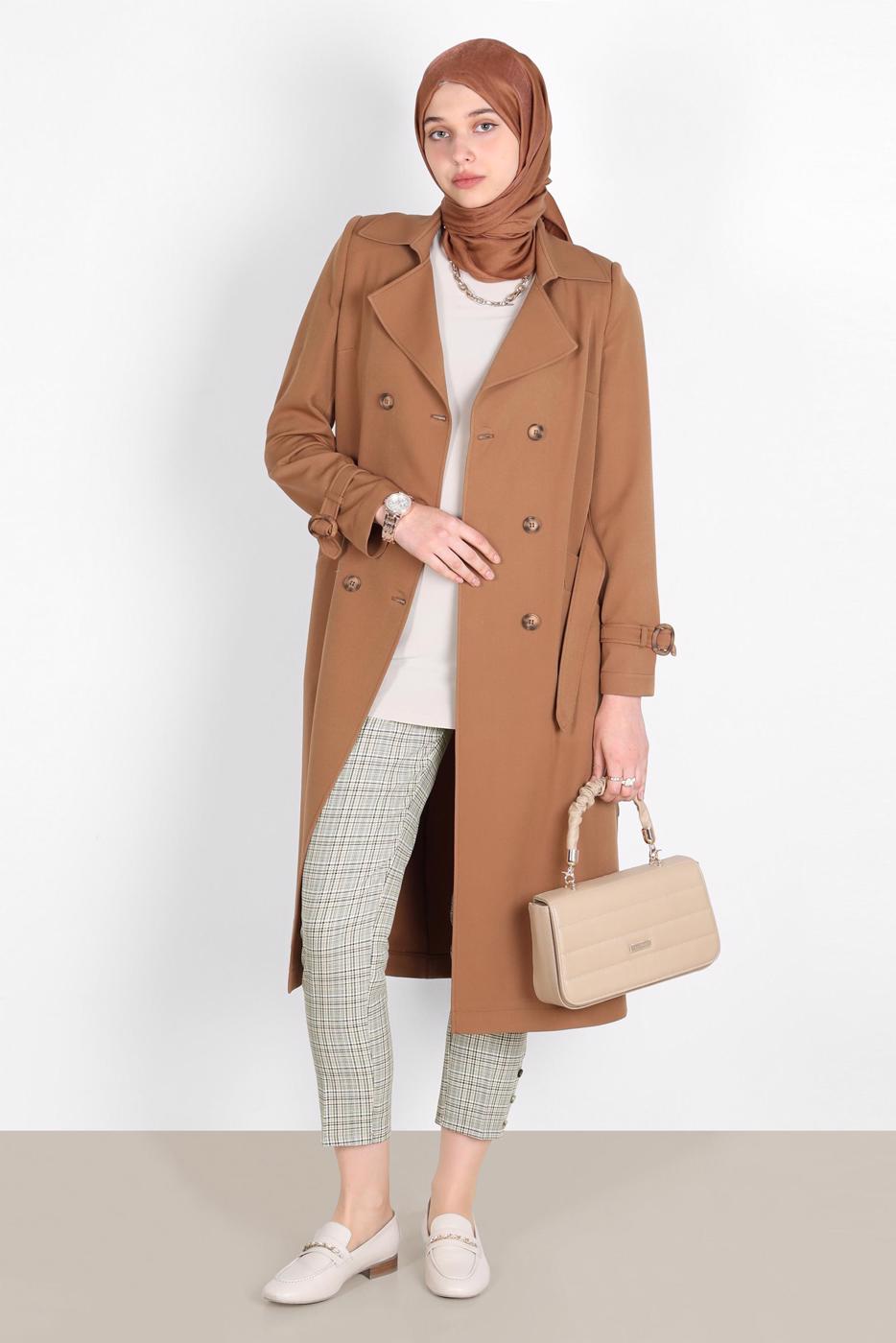 Tesettür giyim YEŞİL ALVİNA EKOSE DESENLİ PANTOLON T 70361