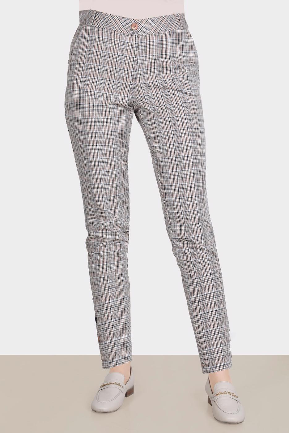 Tesettür giyim TURUNCU ALVİNA EKOSE DESENLİ PANTOLON T 70361