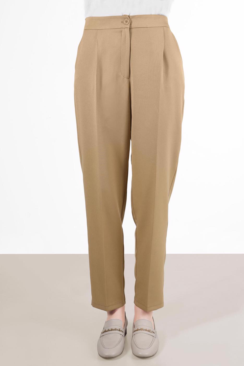 Tesettür giyim KAHVE ALVİNA PİLE DETAYLI PANTOLON T 70363