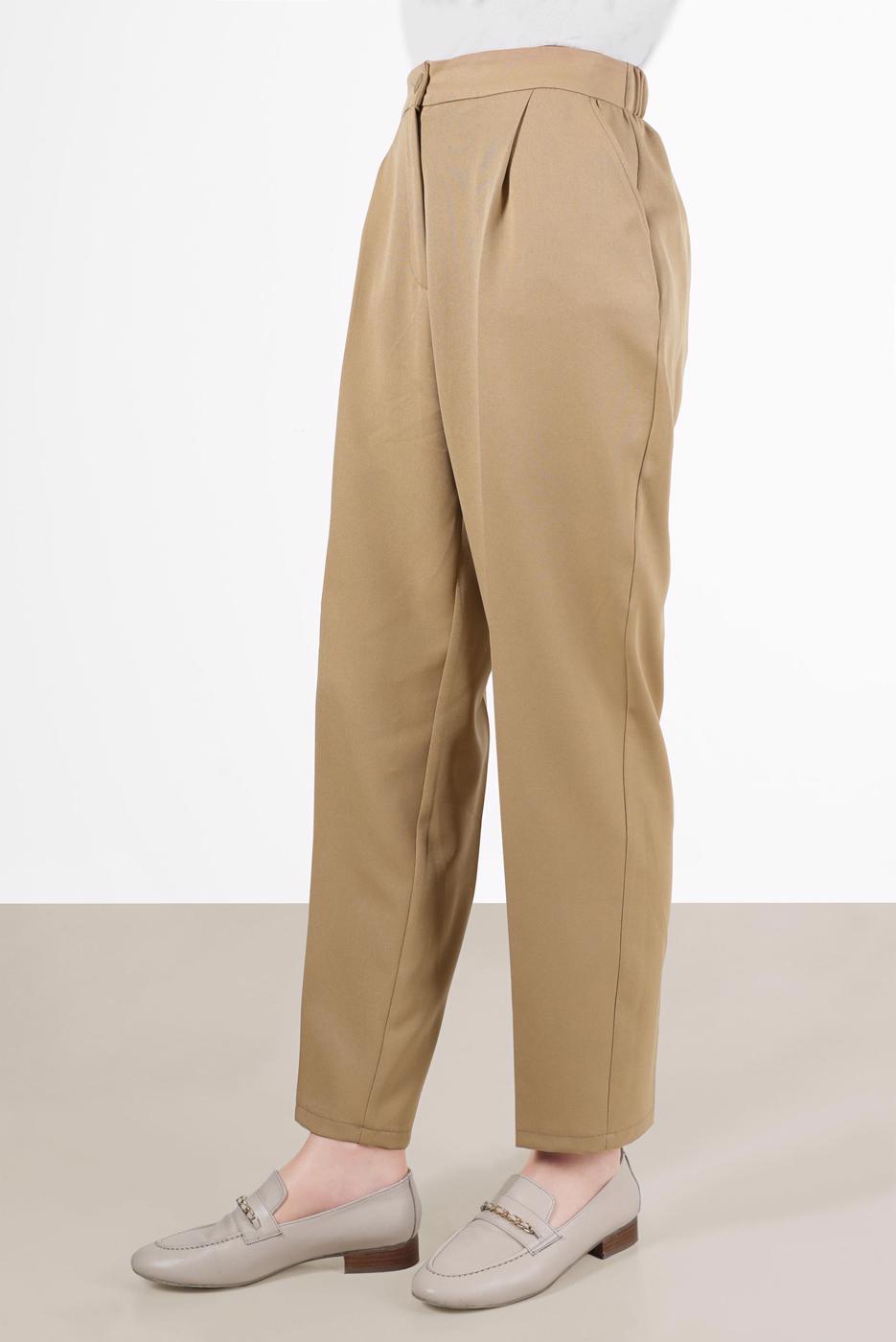 Tesettür giyim KAHVE ALVİNA PİLE DETAYLI PANTOLON T 70363