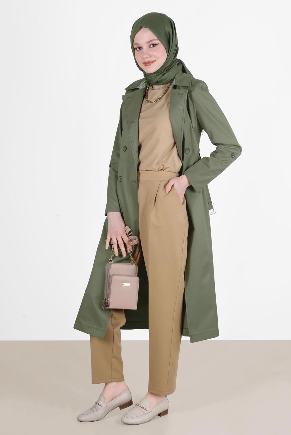 Tesettür giyim KAHVE ALVİNA PİLE DETAYLI PANTOLON T 70363