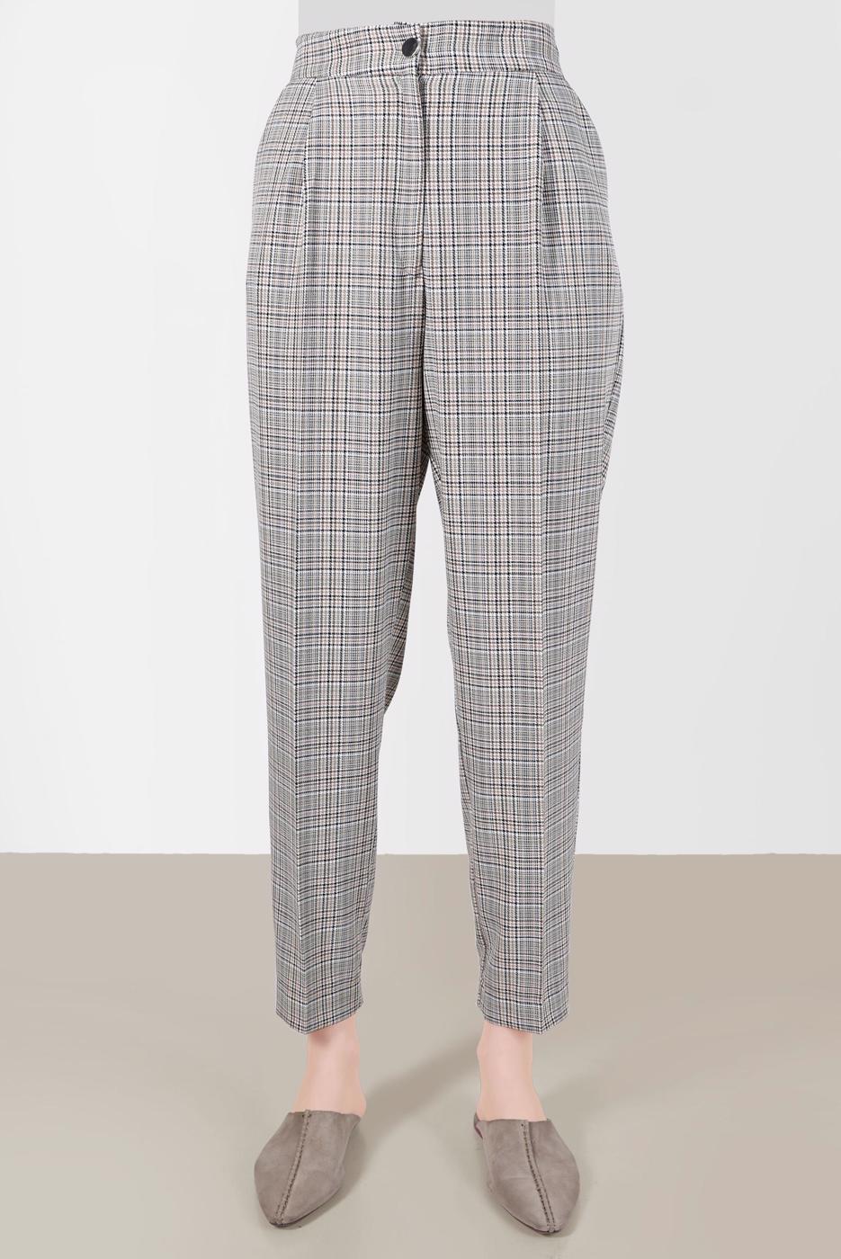 Tesettür giyim YEŞİL ALVİNA EKOSE DESENLİ PANTOLON T 70368