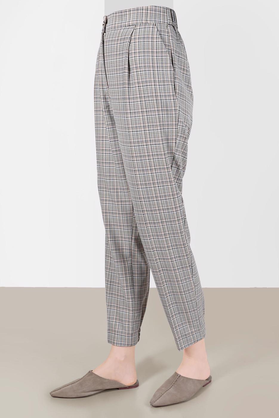 Tesettür giyim YEŞİL ALVİNA EKOSE DESENLİ PANTOLON T 70368