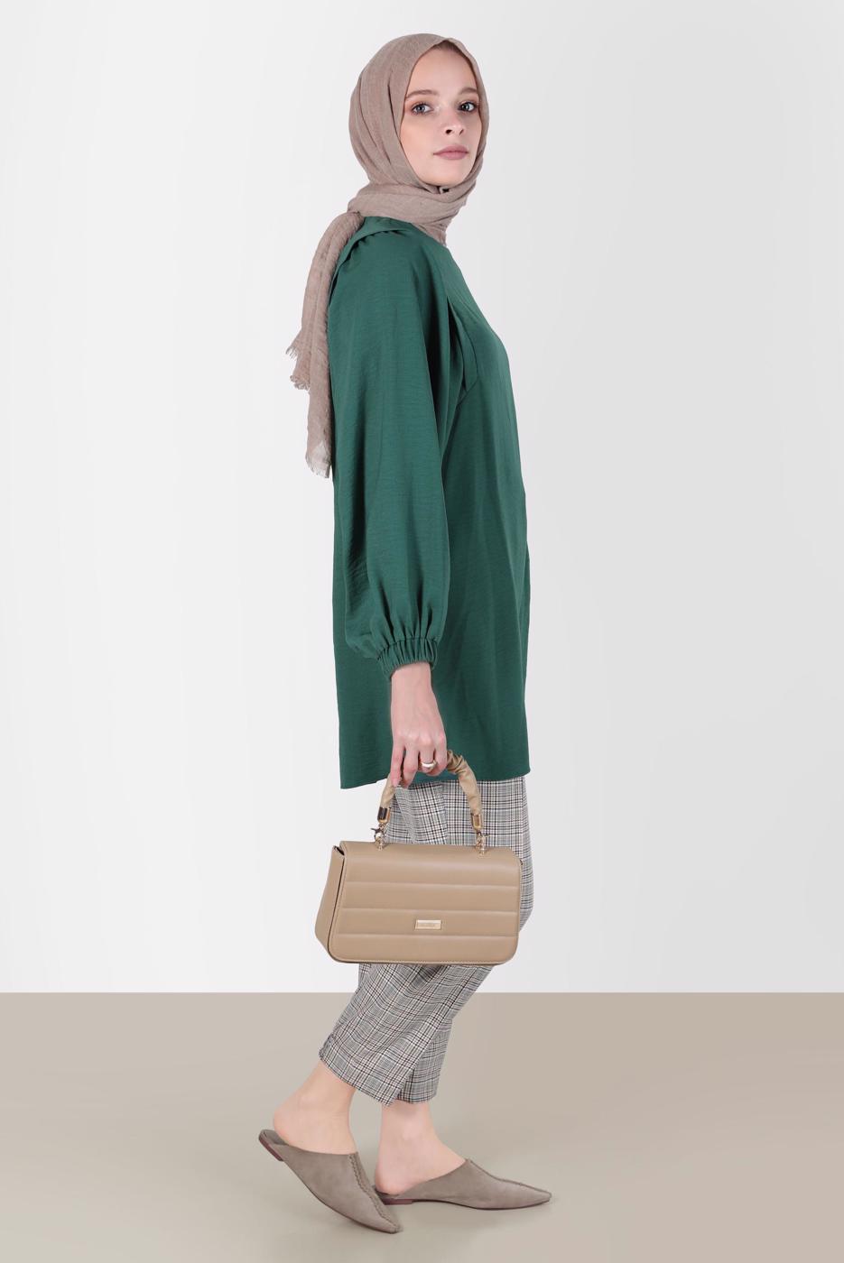 Tesettür giyim YEŞİL ALVİNA EKOSE DESENLİ PANTOLON T 70368