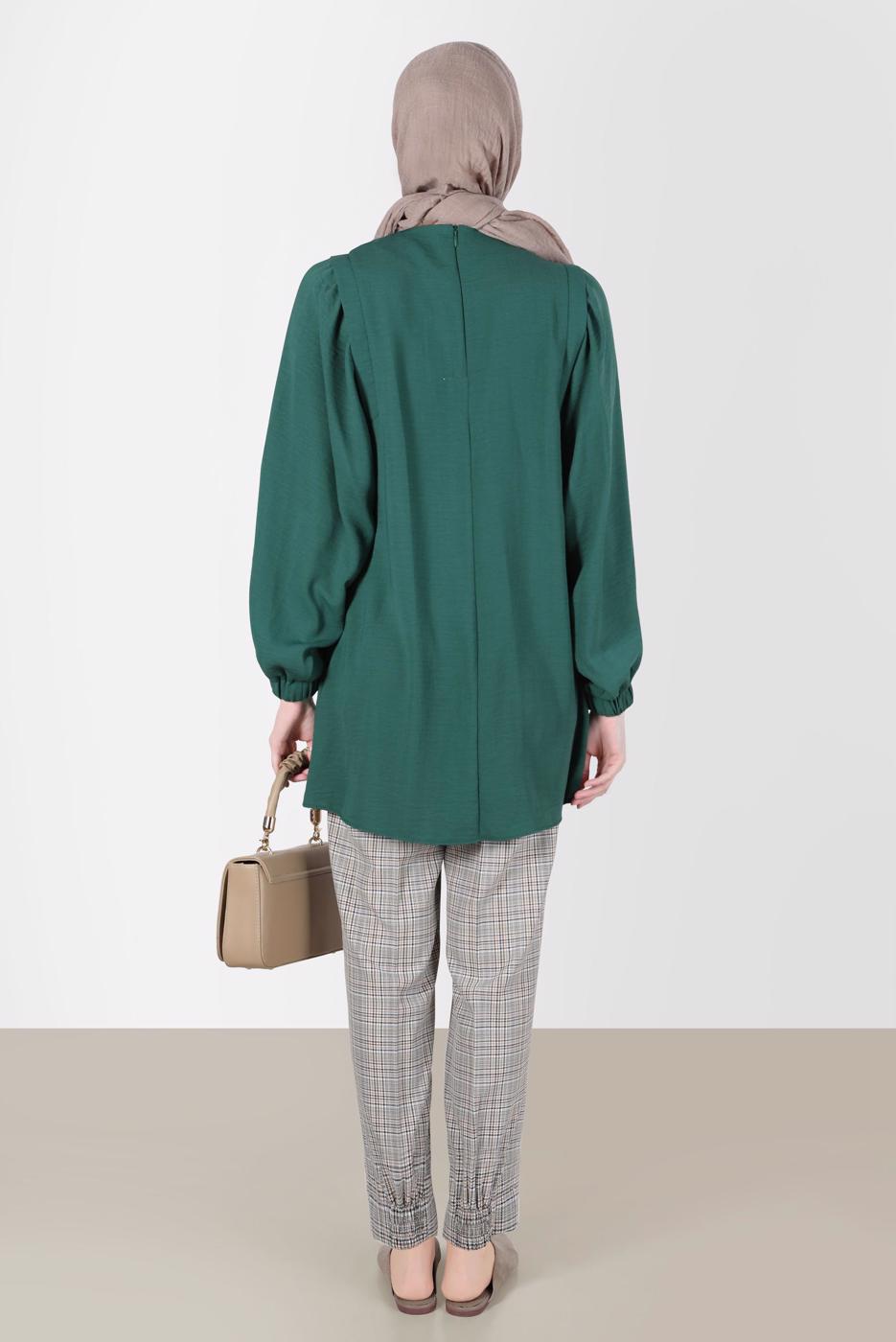 Tesettür giyim YEŞİL ALVİNA EKOSE DESENLİ PANTOLON T 70368