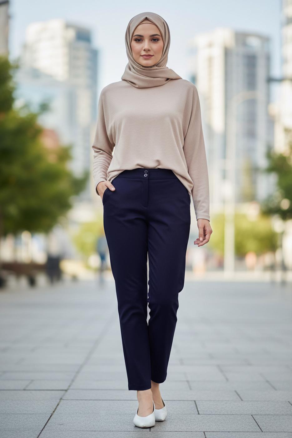 Tesettür giyim LACİVERT ALVİNA BORU PAÇA PANTOLON T 70370