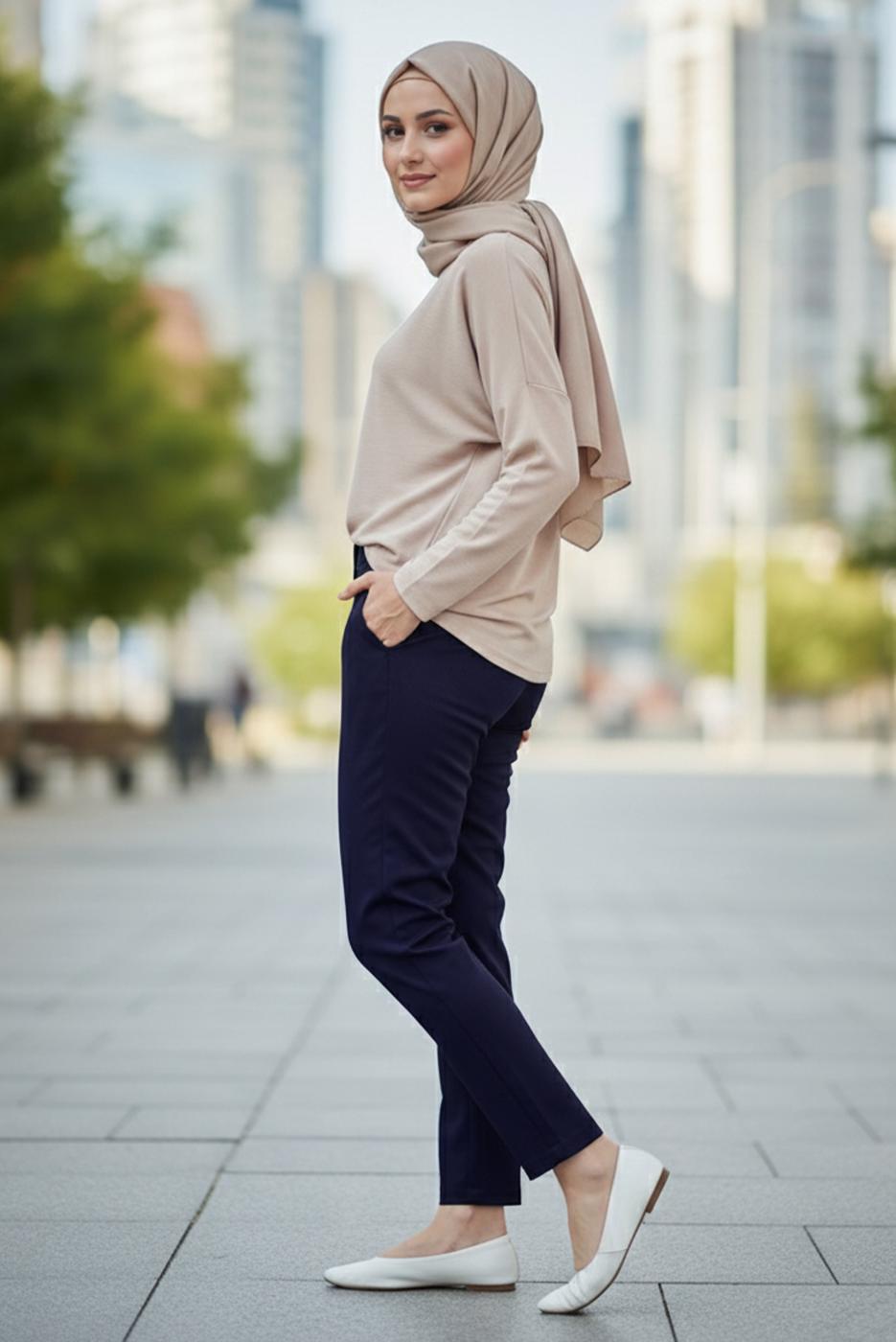 Tesettür giyim LACİVERT ALVİNA BORU PAÇA PANTOLON T 70370