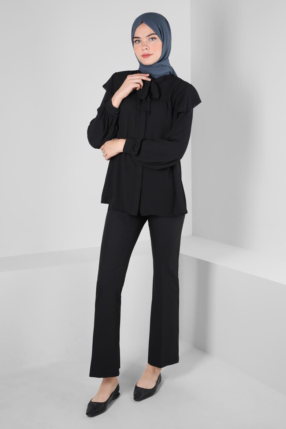Tesettür giyim SİYAH ALVİNA İSPANYOL PAÇA PANTOLON T 70405