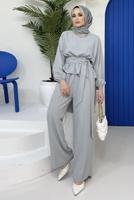Vêtements hijab GRIS ENSEMBLE PANTALON 2 PIÈCES AVEC CEINTURE ET CHAÎNE 73051	