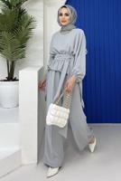 Vêtements hijab GRIS ENSEMBLE PANTALON 2 PIÈCES AVEC CEINTURE ET CHAÎNE 73051	