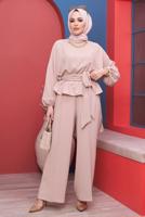 Vêtements hijab POUDRE ENSEMBLE PANTALON 2 PIÈCES AVEC CEINTURE ET CHAÎNE 73051	