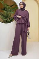 Hijab clothing PINK CHAIN DETAIL TIED WAIST 2-PIECE PANTS SUIT 73051