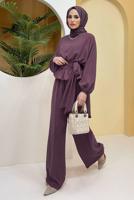 Hijab clothing PINK CHAIN DETAIL TIED WAIST 2-PIECE PANTS SUIT 73051