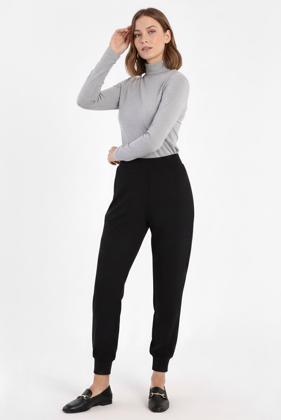 Tesettür giyim SİYAH PAÇASI LASTİKLİ PANTOLON 88007 