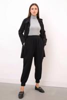 Tesettür giyim SİYAH PAÇASI LASTİKLİ PANTOLON 88007 