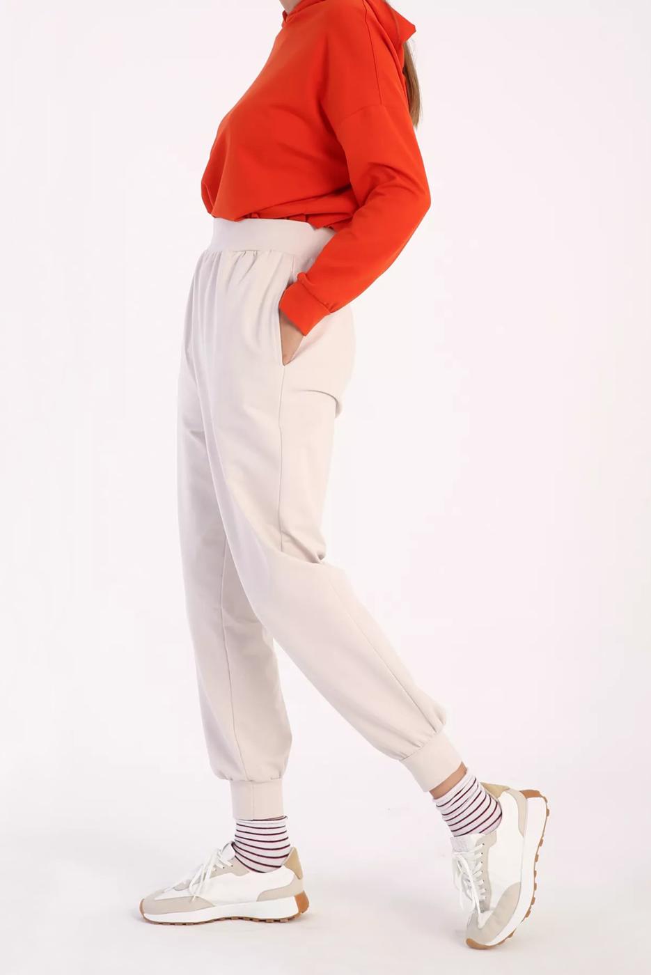 Tesettür giyim BEJ PAÇASI LASTİKLİ PANTOLON 88007 