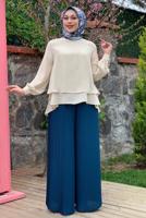 Tesettür giyim MAVİ PİLİSELİ PANTOLON 9210 