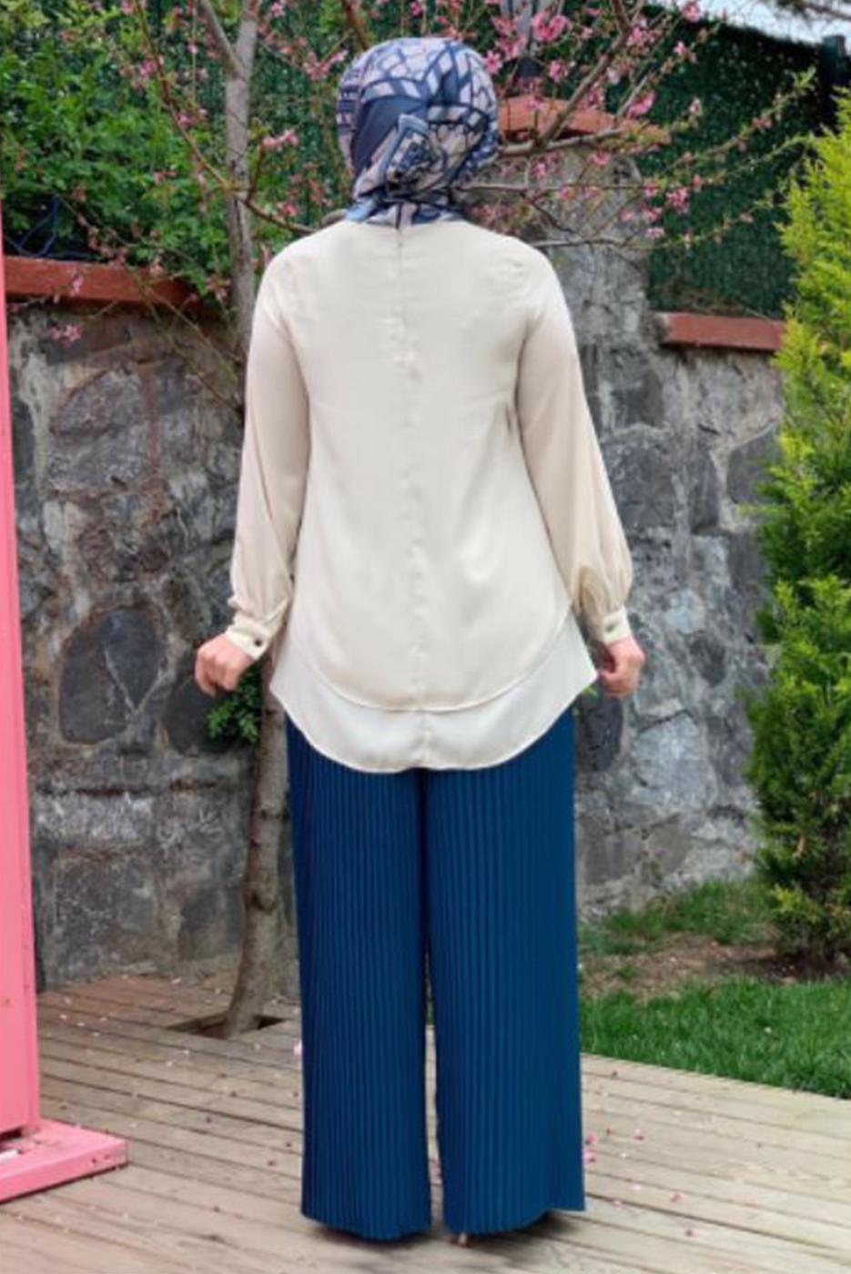 Tesettür giyim MAVİ PİLİSELİ PANTOLON 9210 