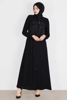 Hijab clothing BLACK ALVINA GEM DETAILED TOPCOAT T 10523
