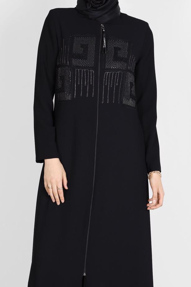 Hijab clothing BLACK ALVINA GEM DETAILED TOPCOAT T 10523 - TRENDTESETTÜR