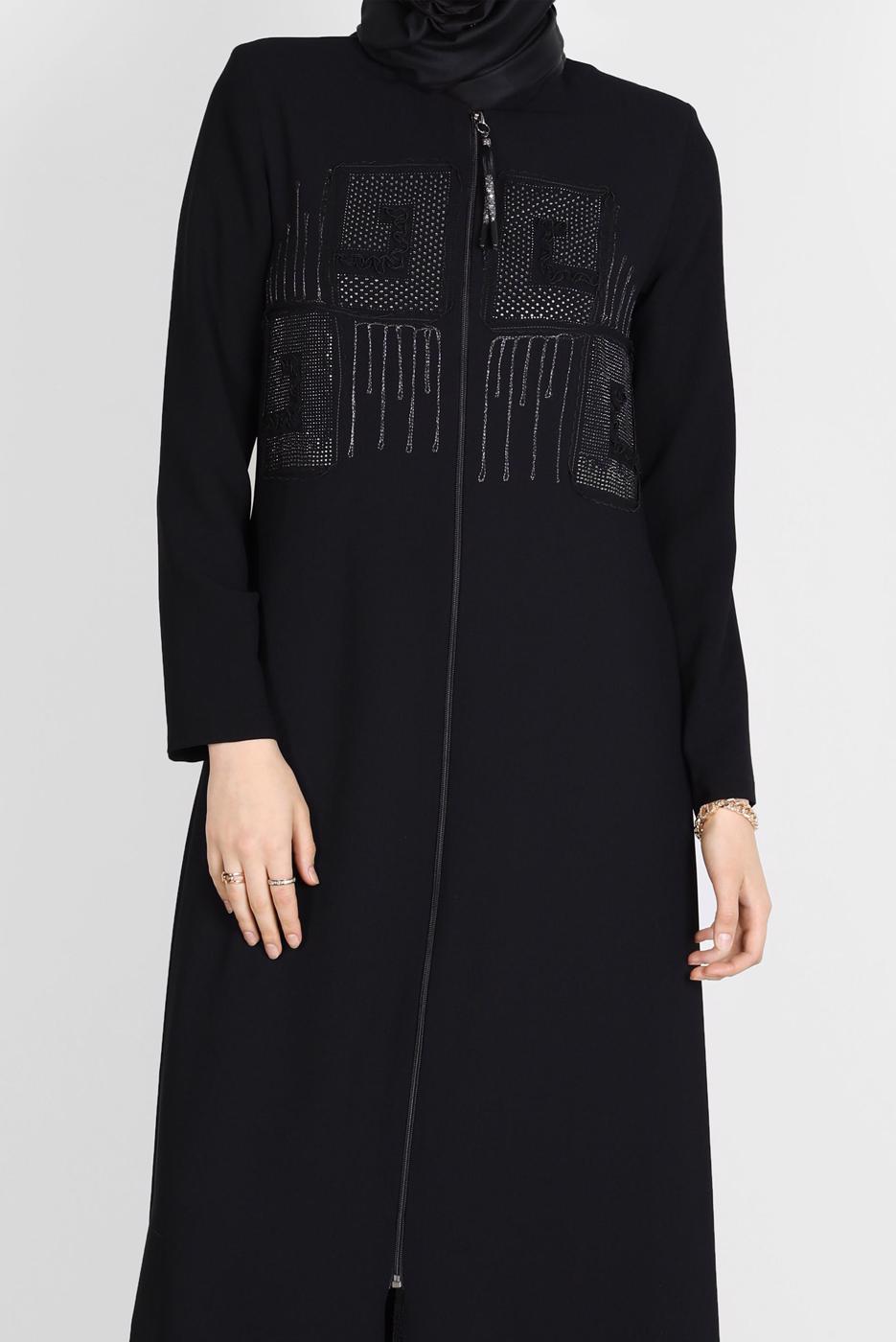 Hijab clothing BLACK ALVINA GEM DETAILED TOPCOAT T 10523