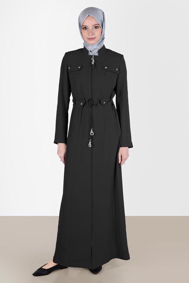 Hijab clothing BLACK ALVINA ZIPPERED TOPCOAT T 10545 - TRENDTESETTÜR