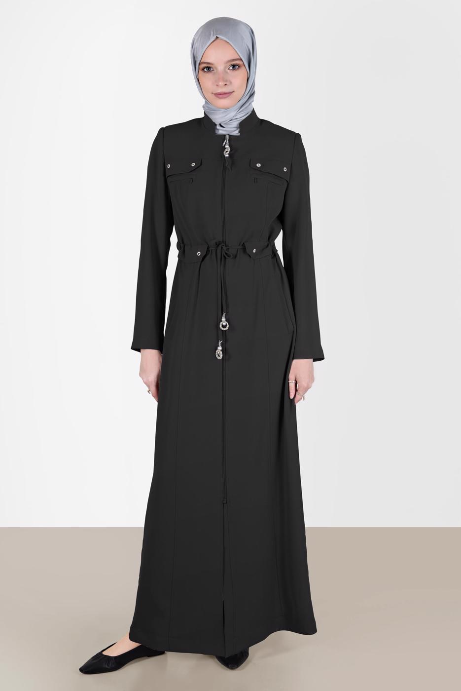 Hijab clothing BLACK ALVINA ZIPPERED TOPCOAT T 10545