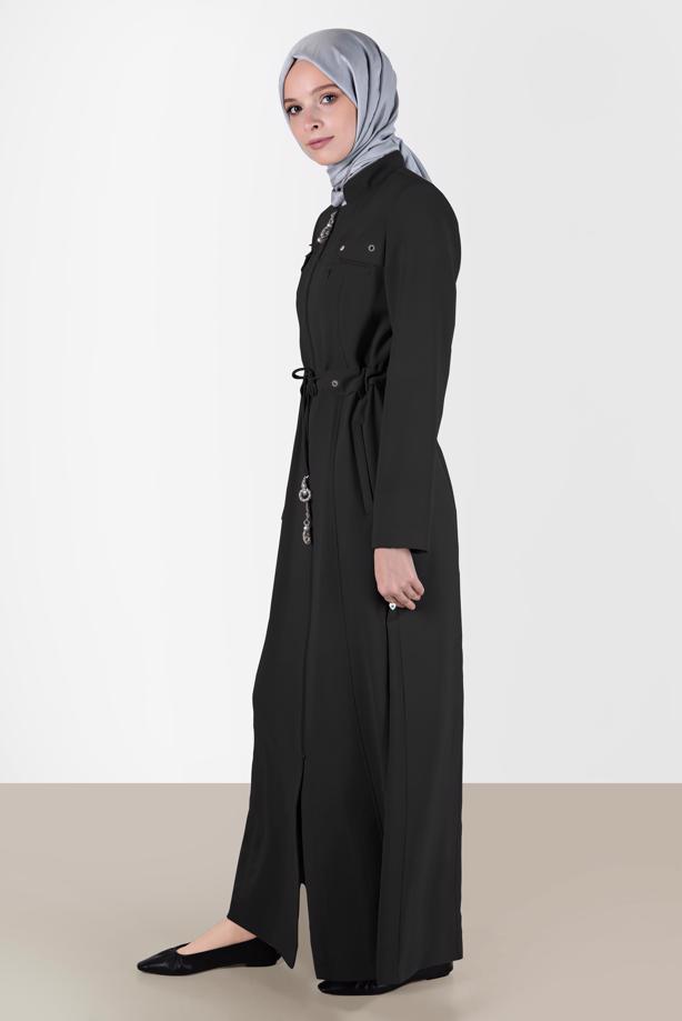 Hijab clothing BLACK ALVINA ZIPPERED TOPCOAT T 10545 - TRENDTESETTÜR