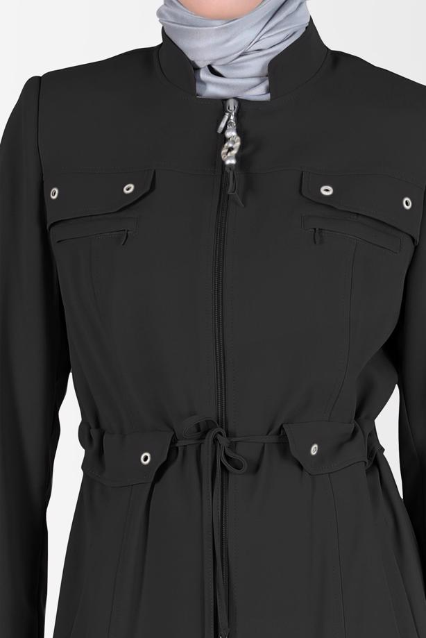 Hijab clothing BLACK ALVINA ZIPPERED TOPCOAT T 10545 - TRENDTESETTÜR