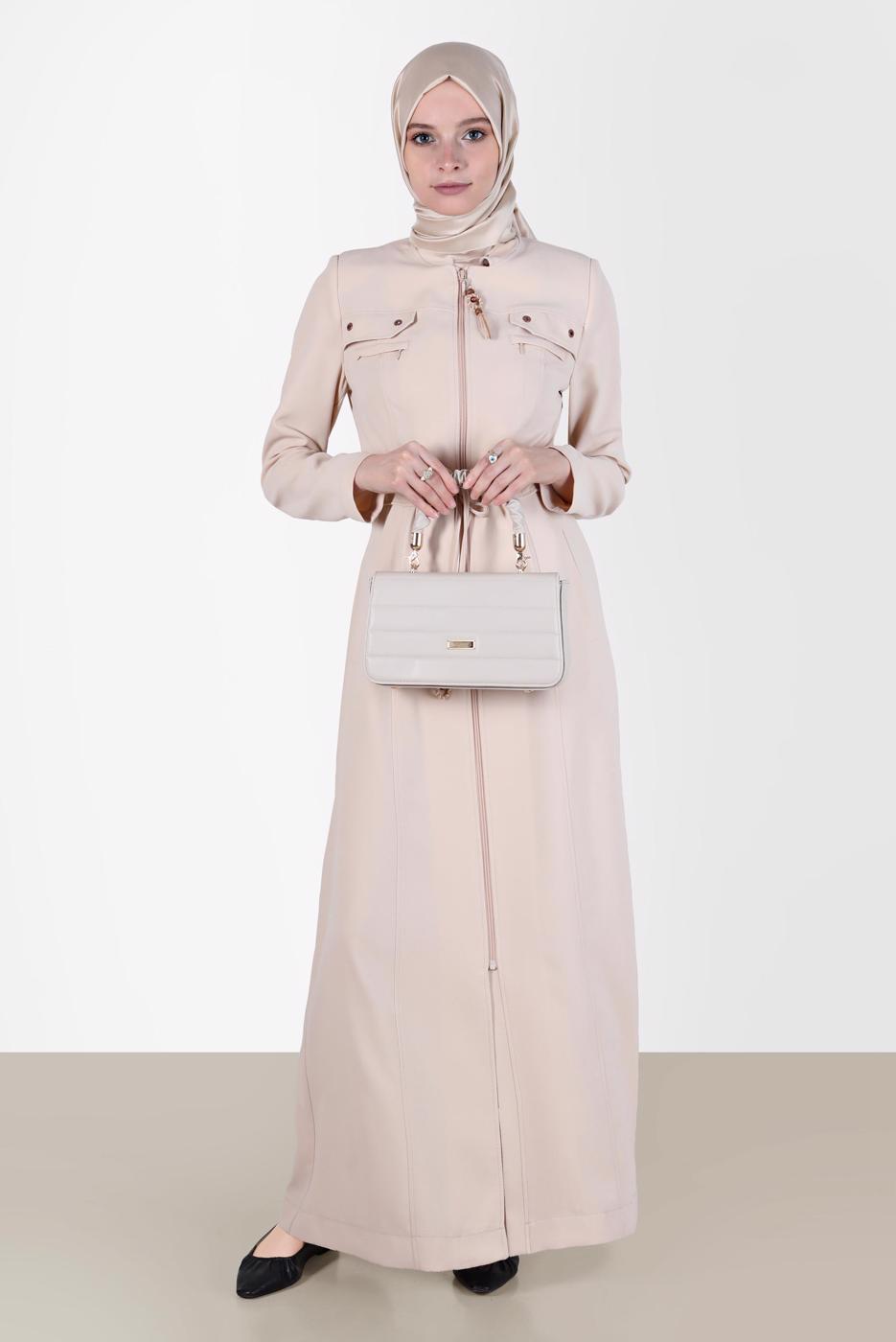 Hijab clothing BEIGE ALVINA ZIPPERED TOPCOAT T 10545