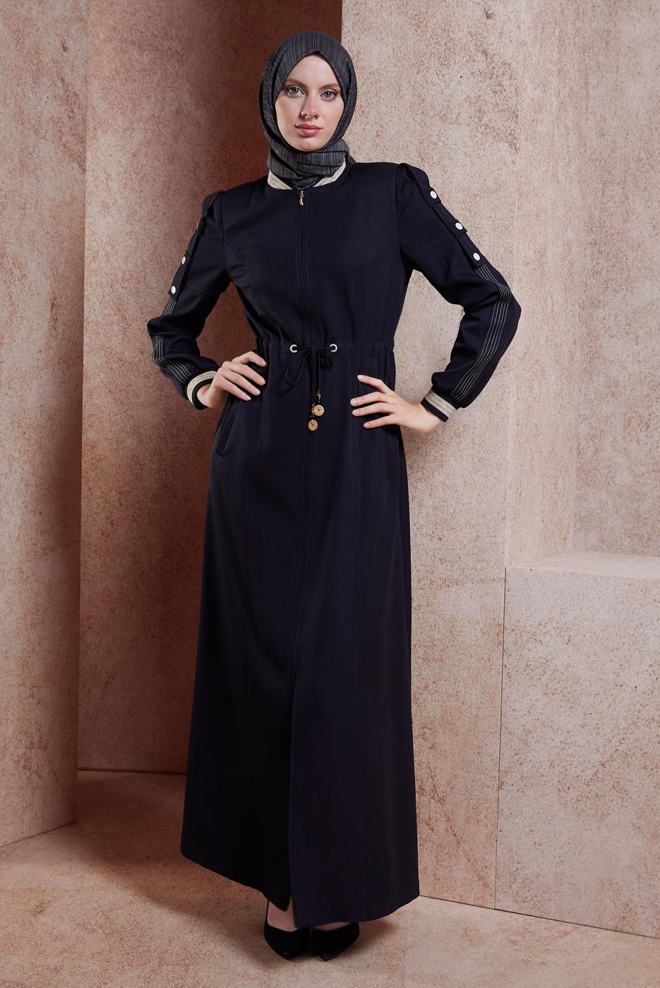 Hijab clothing BLACK ALVINA SMOCKING WAIST TOPCOAT T 10553