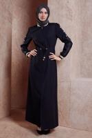 Hijab clothing BLACK ALVINA SMOCKING WAIST TOPCOAT T 10553