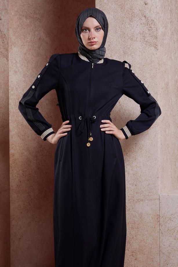 Hijab clothing BLACK ALVINA SMOCKING WAIST TOPCOAT T 10553 - TRENDTESETTÜR