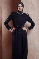 Hijab clothing BLACK ALVINA SMOCKING WAIST TOPCOAT T 10553