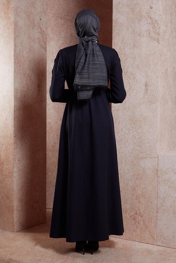 Hijab clothing BLACK ALVINA SMOCKING WAIST TOPCOAT T 10553 - TRENDTESETTÜR