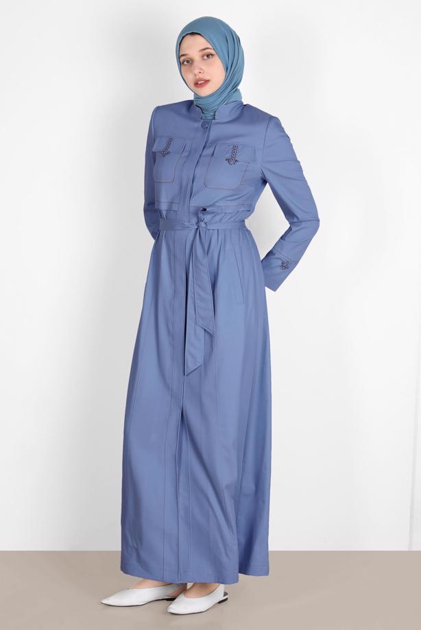 Hijab clothing NAVY BLUE ALVINA BELTED TOPCOAT T 10571 - TRENDTESETTÜR