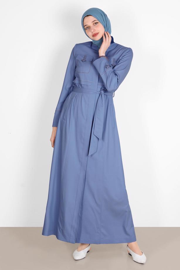 Hijab clothing NAVY BLUE ALVINA BELTED TOPCOAT T 10571 - TRENDTESETTÜR