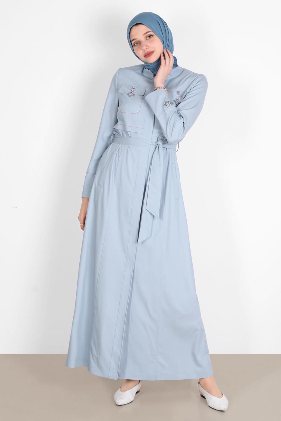 Hijab clothing BLUE ALVINA BELTED TOPCOAT T 10571