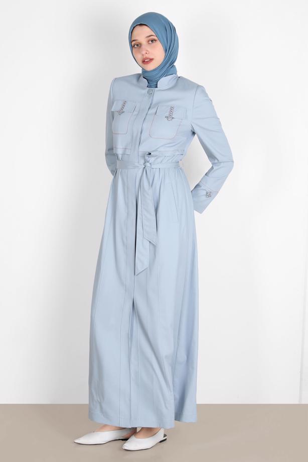 Hijab clothing BLUE ALVINA BELTED TOPCOAT T 10571 - TRENDTESETTÜR
