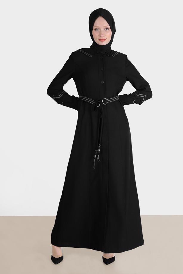 Hijab clothing BLACK ALVINA HOODED TOPCOAT T 10575 - TRENDTESETTÜR