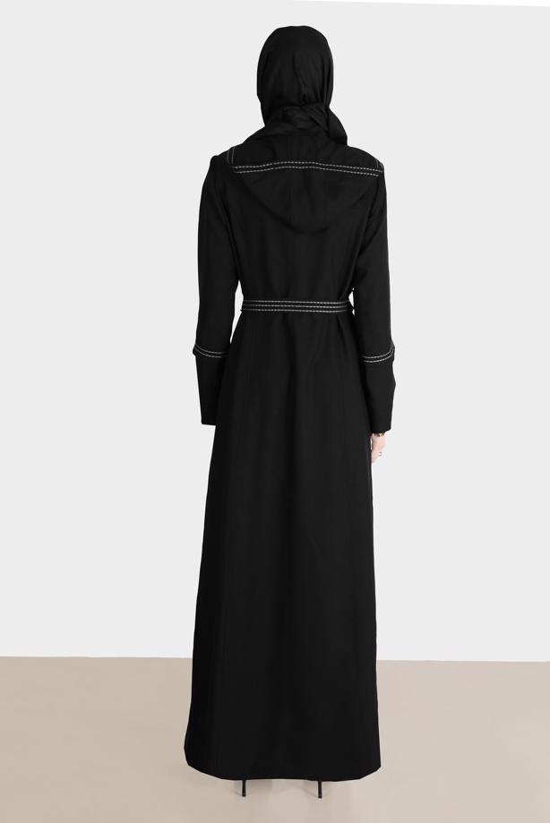 Hijab clothing BLACK ALVINA HOODED TOPCOAT T 10575 - TRENDTESETTÜR
