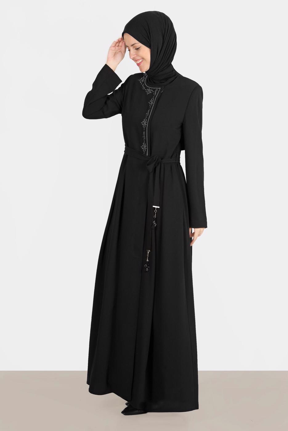 Hijab clothing BLACK ALVINA EMBROIDERED TOPCOAT T 10580