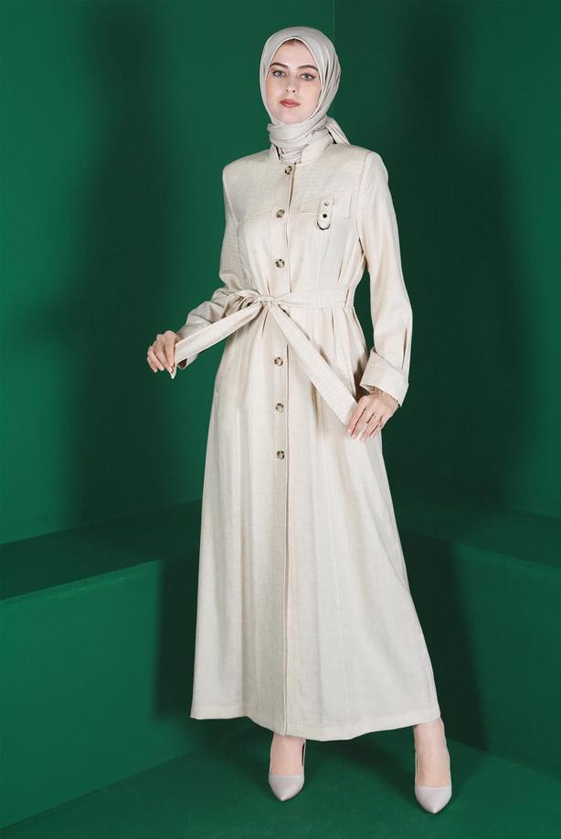 Hijab clothing BEIGE ALVINA BELTED TOPCOAT T 10589 - TRENDTESETTÜR
