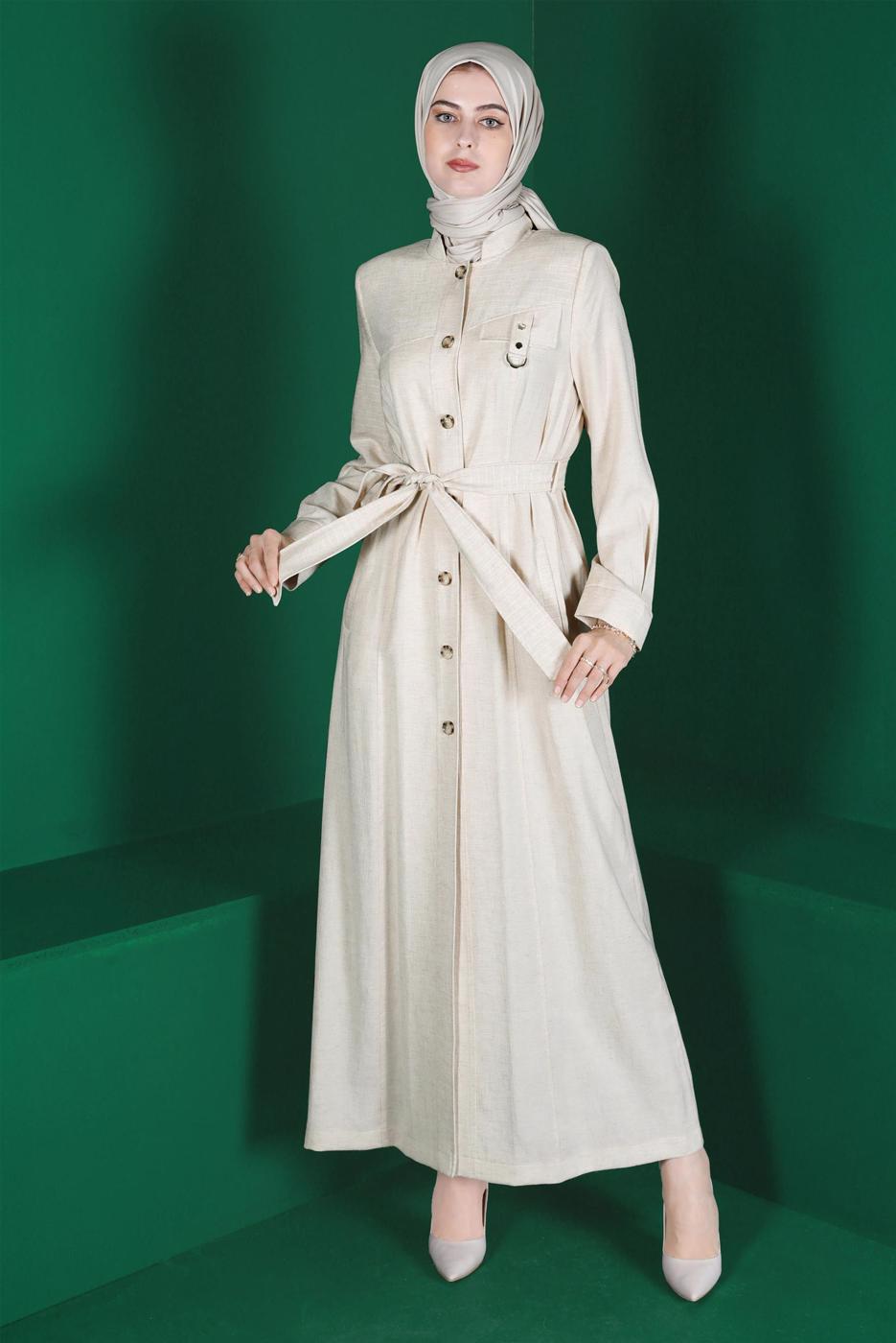 Hijab clothing BEIGE ALVINA BELTED TOPCOAT T 10589