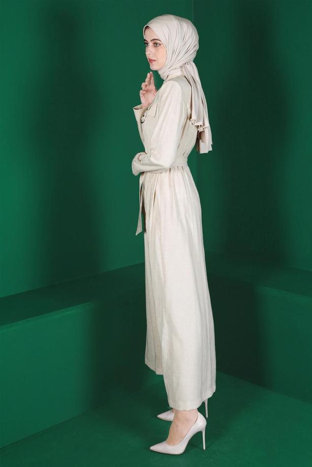 Hijab clothing BEIGE ALVINA BELTED TOPCOAT T 10589 - TRENDTESETTÜR