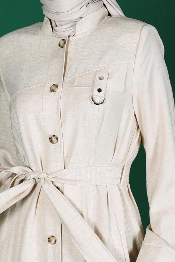 Hijab clothing BEIGE ALVINA BELTED TOPCOAT T 10589 - TRENDTESETTÜR
