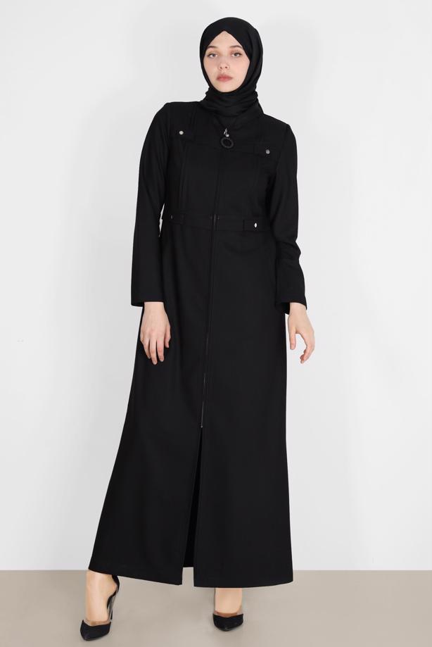 Hijab clothing BLACK ALVINA ZIPPERED TOPCOAT T 10601 - TRENDTESETTÜR