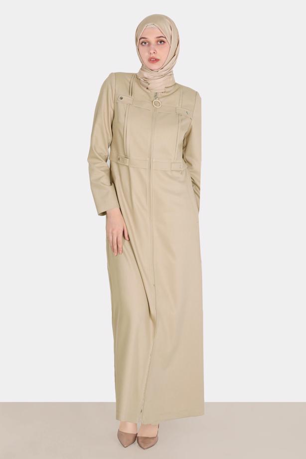 Hijab clothing BROWN ALVINA ZIPPERED TOPCOAT T 10601 - TRENDTESETTÜR